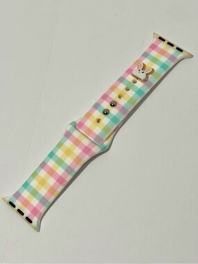 Fancy Bands Pastel Plaid Silicone Watch Band with Bunny Accent  Charm